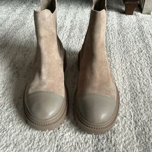 Taupe Suede Chelsea Ankle Boots for Women with Lug Sole/Pull On Size 10